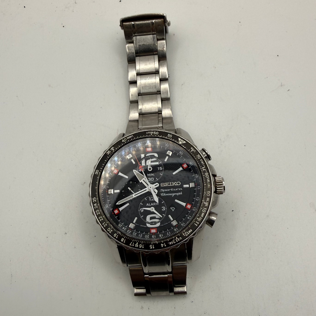 Seiko Sportura 7T62 Alarm Chronograph Black Dial 46mm – April 2004 (Fully Tested and Working)- £160.00