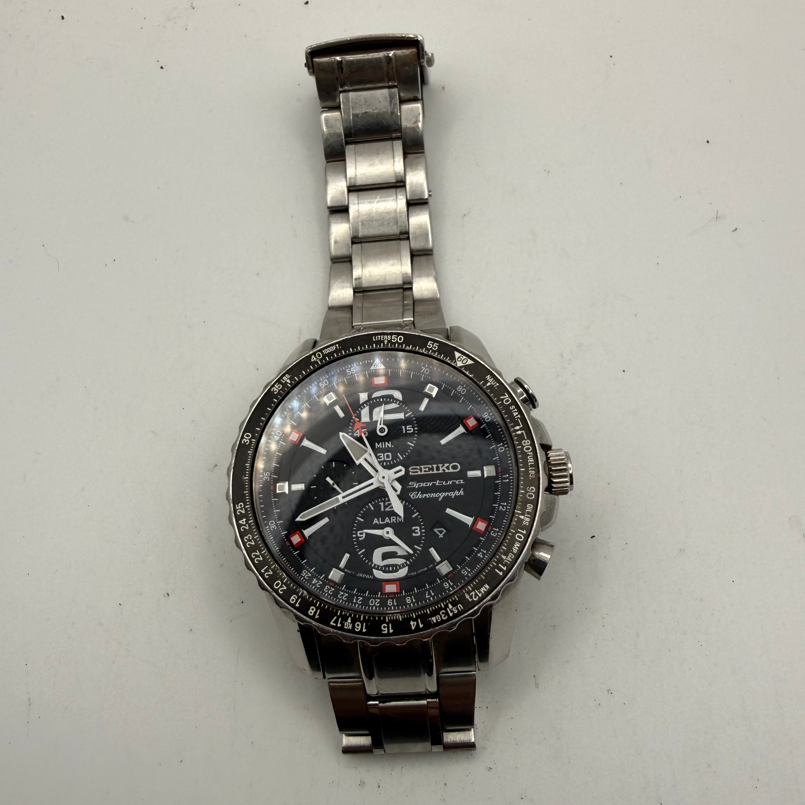 Seiko Sportura 7T62 Alarm Chronograph Black Dial 46mm – April 2004 (Fully Tested and Working)- £160.00
