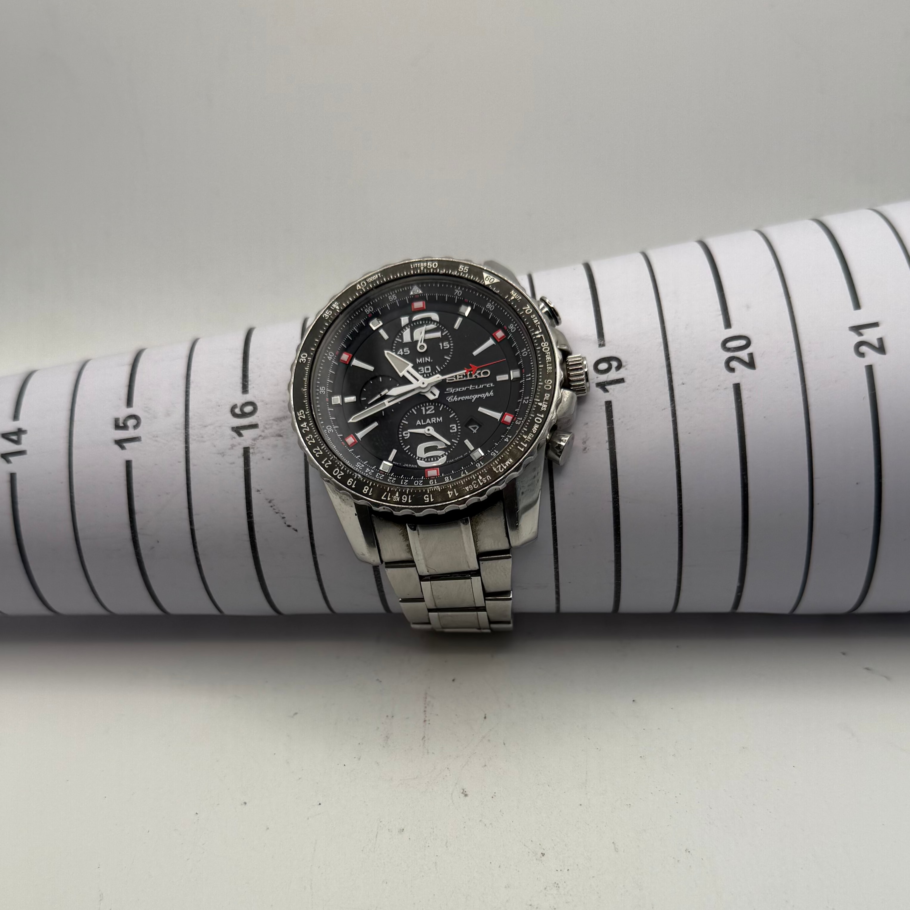 Seiko Sportura 7T62 Alarm Chronograph Black Dial 46mm – April 2004 (Fully Tested and Working)- £160.00