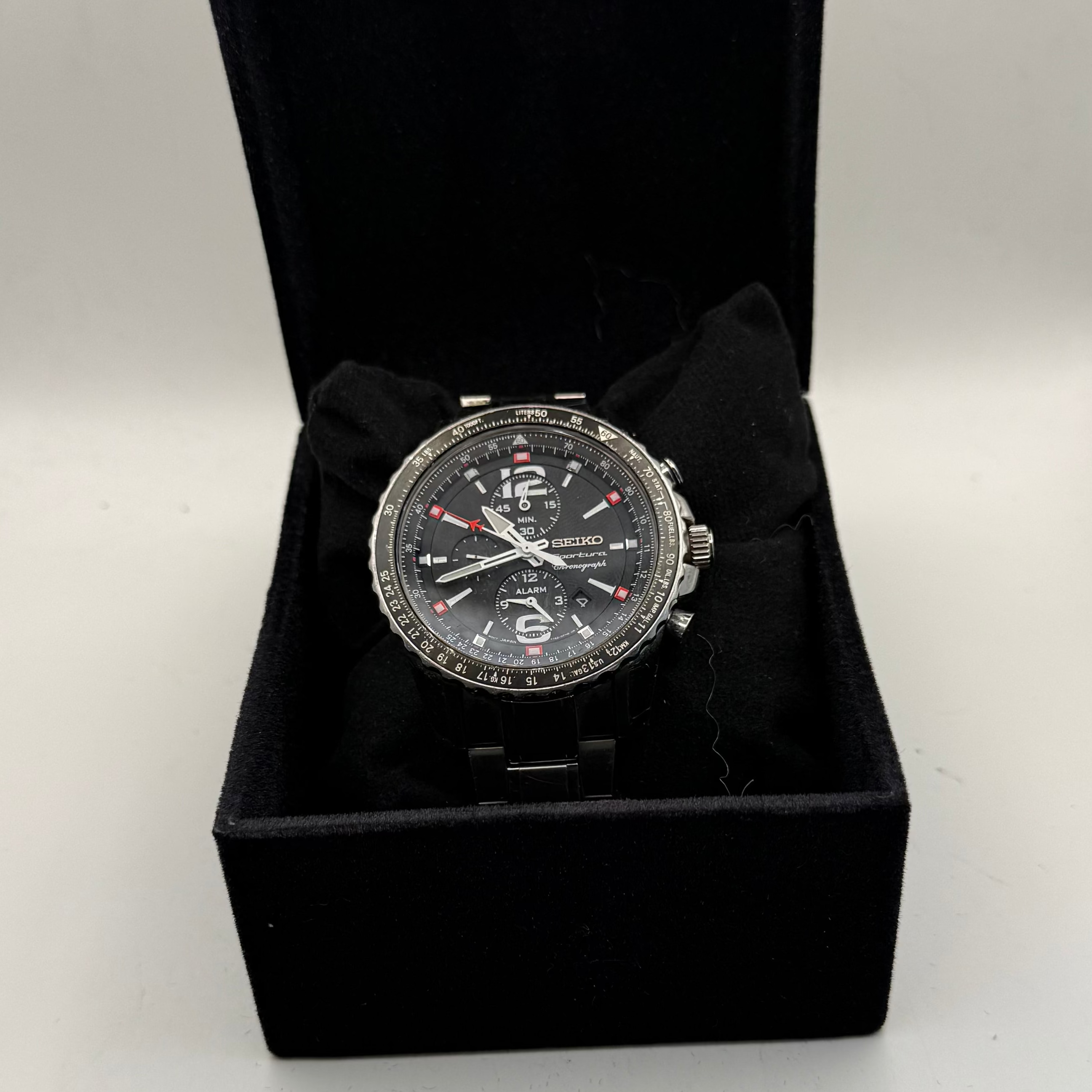 Seiko Sportura 7T62 Alarm Chronograph Black Dial 46mm – April 2004 (Fully Tested and Working)- £160.00