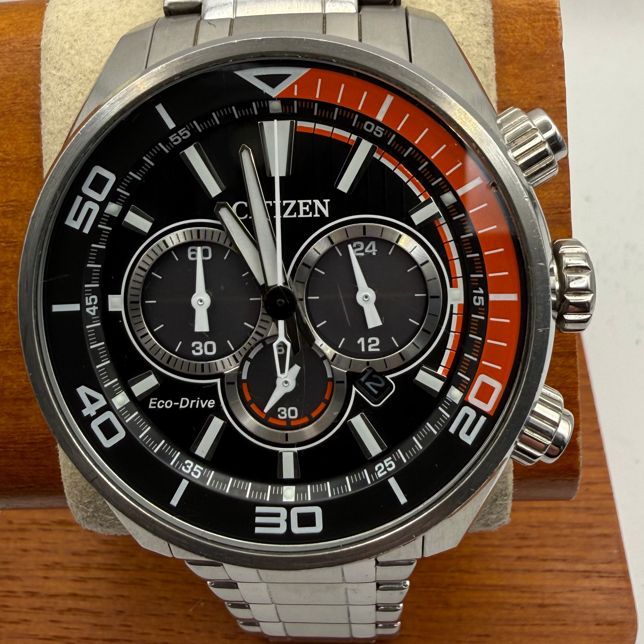 Citizen Eco-Drive Chronograph Black & Orange Dial 48mm Men's Watch (Fully Tested and Working)- £150.00