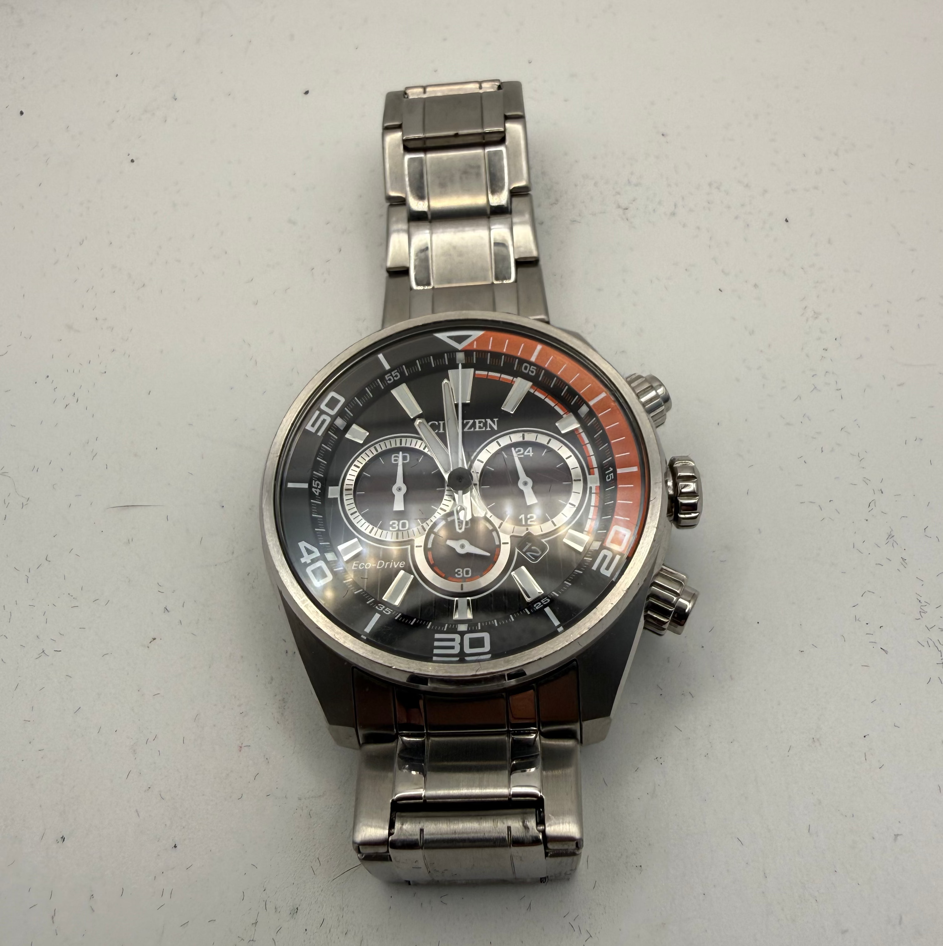 Citizen Eco-Drive Chronograph Black & Orange Dial 48mm Men's Watch (Fully Tested and Working)- £150.00