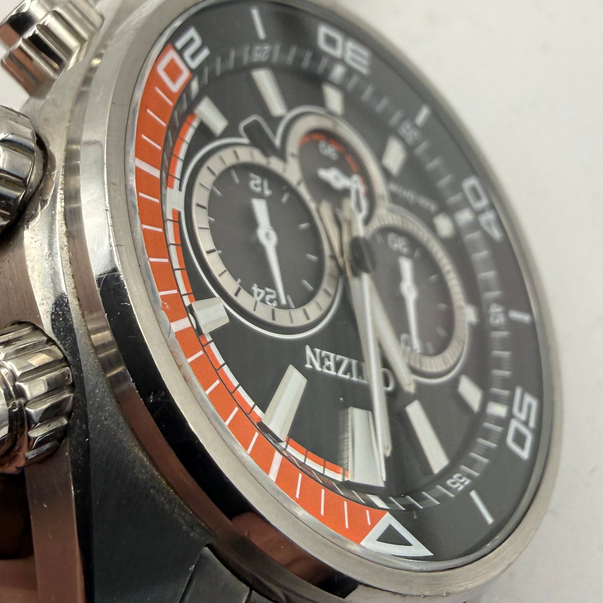 Citizen Eco-Drive Chronograph Black & Orange Dial 48mm Men's Watch (Fully Tested and Working)- £150.00