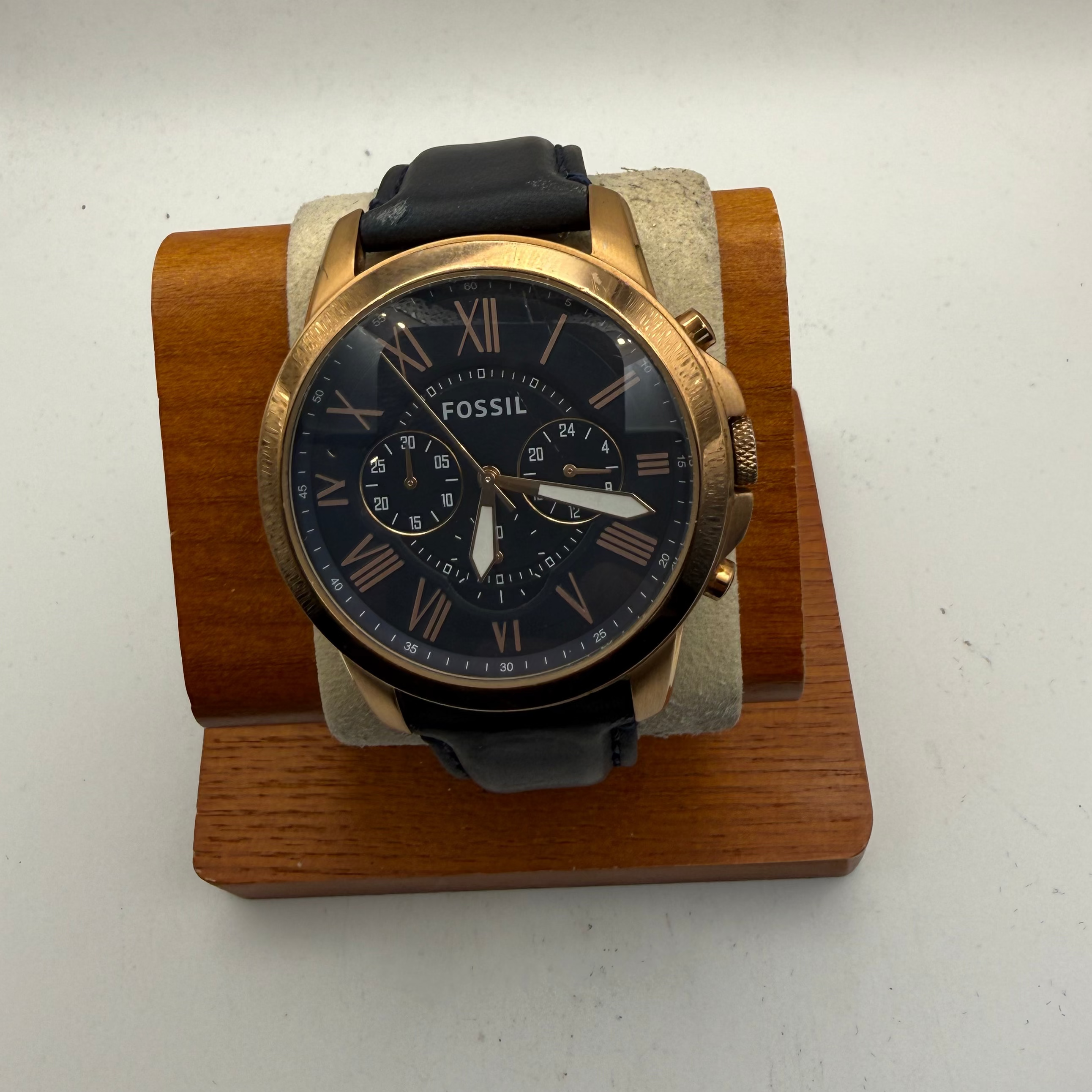 Fossil FS4835 Rose Gold Tone Chronograph Black Dial Leather Strap Watch 46.5mm (Fully Tested and Working)- £45.00