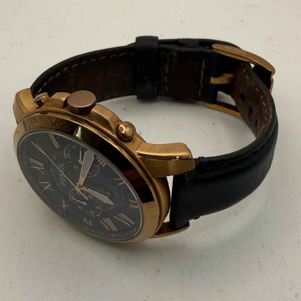 Fossil FS4835 Rose Gold Tone Chronograph Black Dial Leather Strap Watch 46.5mm (Fully Tested and Working)- £45.00