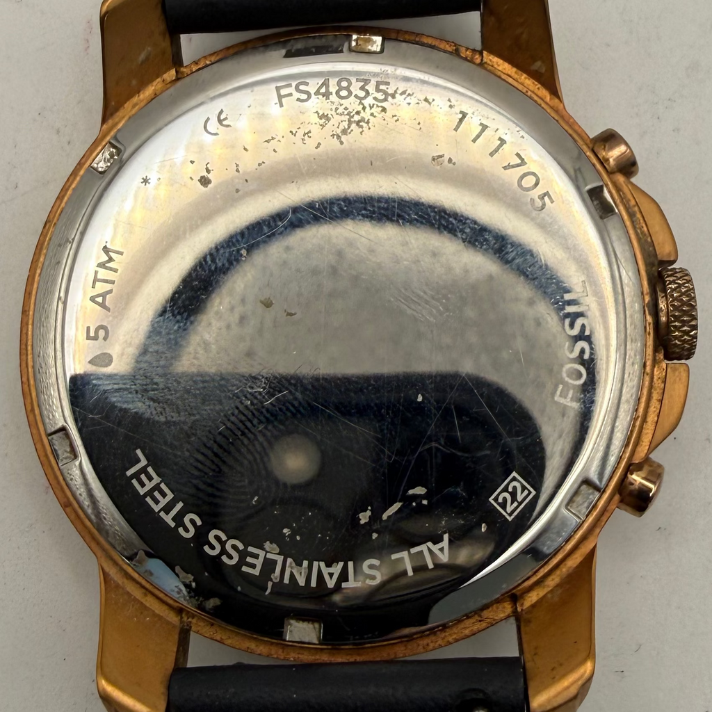 Fossil FS4835 Rose Gold Tone Chronograph Black Dial Leather Strap Watch 46.5mm (Fully Tested and Working)- £45.00