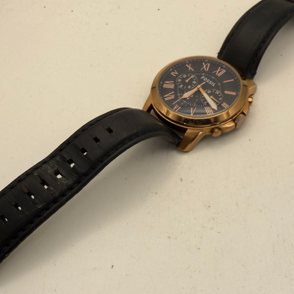 Fossil FS4835 Rose Gold Tone Chronograph Black Dial Leather Strap Watch 46.5mm (Fully Tested and Working)- £45.00