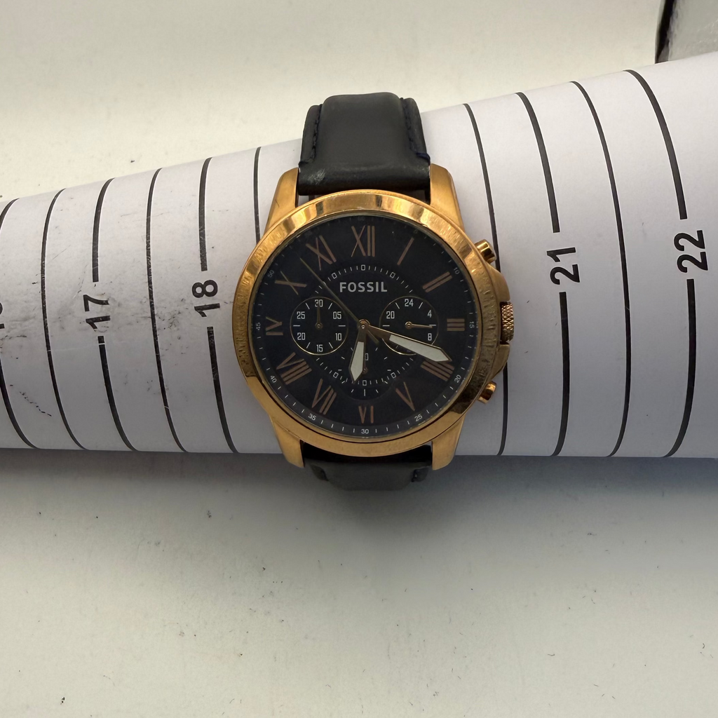 Fossil FS4835 Rose Gold Tone Chronograph Black Dial Leather Strap Watch 46.5mm (Fully Tested and Working)- £45.00