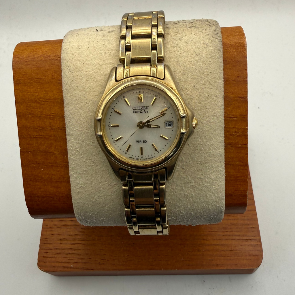 Citizen Eco-Drive Gold Tone Ladies Watch White Dial Date 27mm (Fully Tested and Working)- £30.00