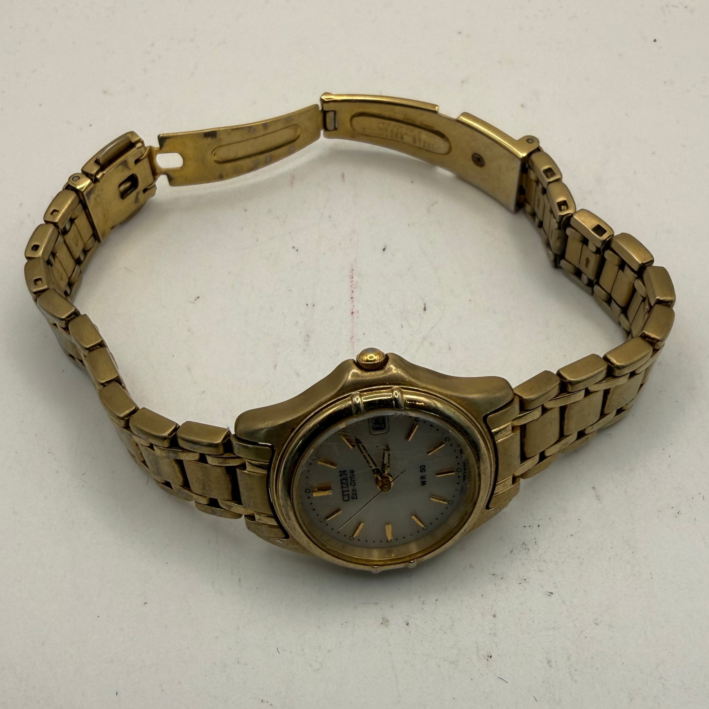 Citizen Eco-Drive Gold Tone Ladies Watch White Dial Date 27mm (Fully Tested and Working)- £30.00