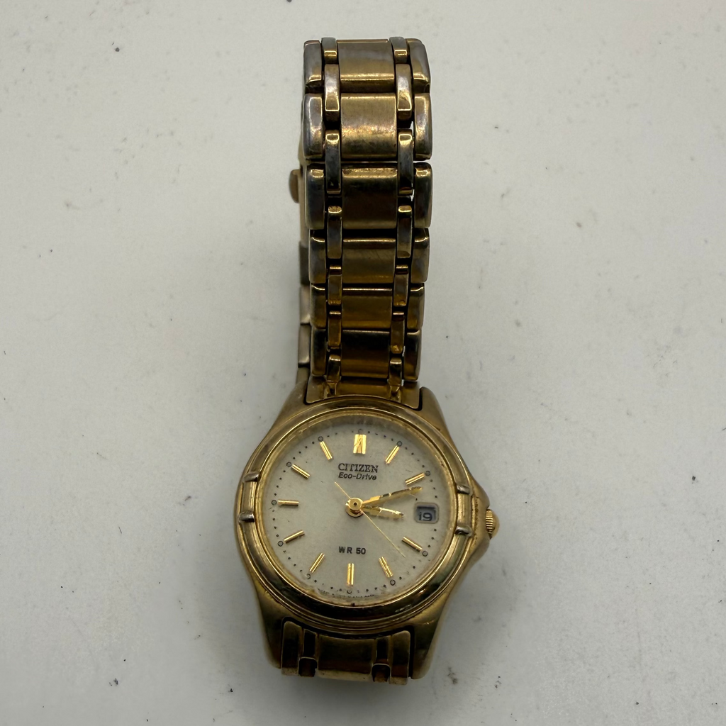 Citizen Eco-Drive Gold Tone Ladies Watch White Dial Date 27mm (Fully Tested and Working)- £30.00