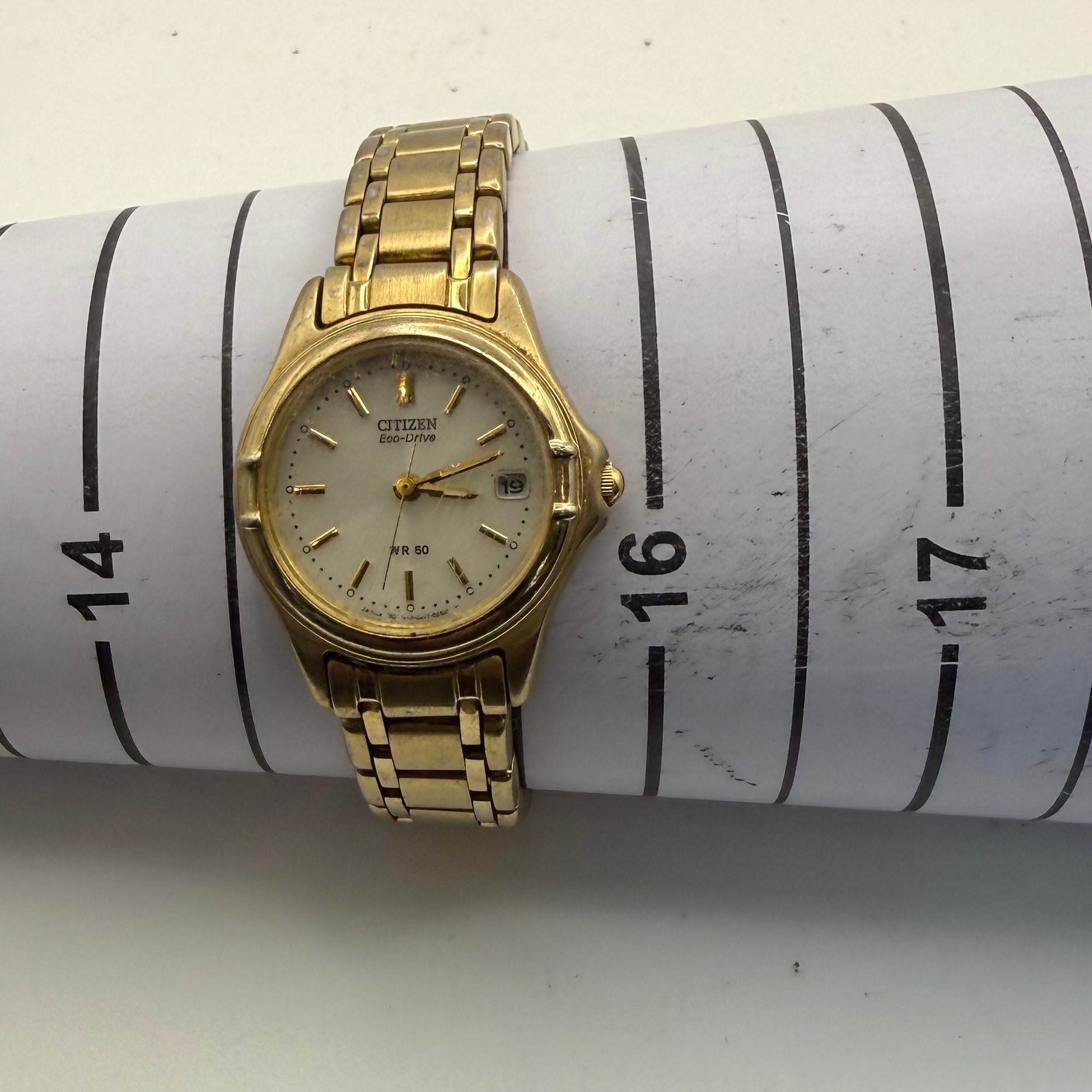 Citizen Eco-Drive Gold Tone Ladies Watch White Dial Date 27mm (Fully Tested and Working)- £30.00