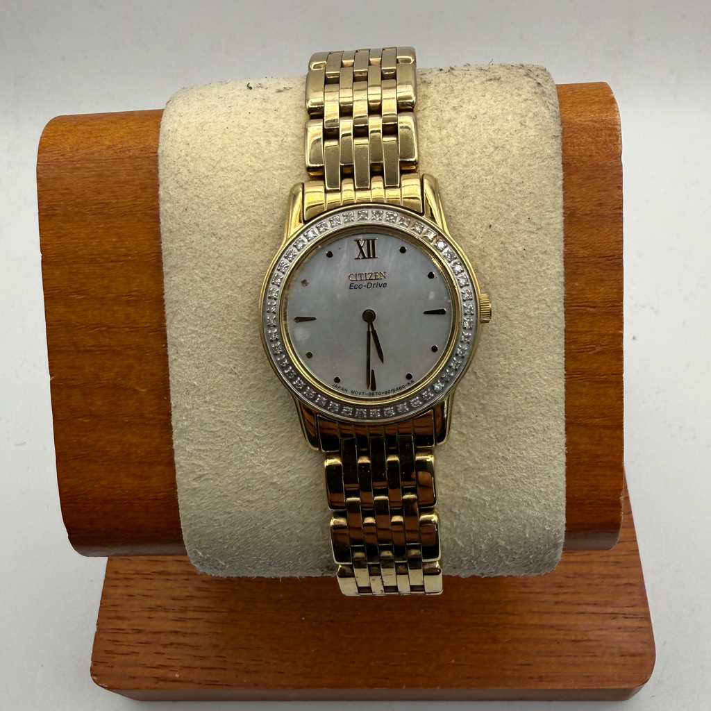 Citizen Eco-Drive Ladies Gold Tone Mother of Pearl Crystal Bezel Watch 24mm (Fully Tested and Working)- £30.00