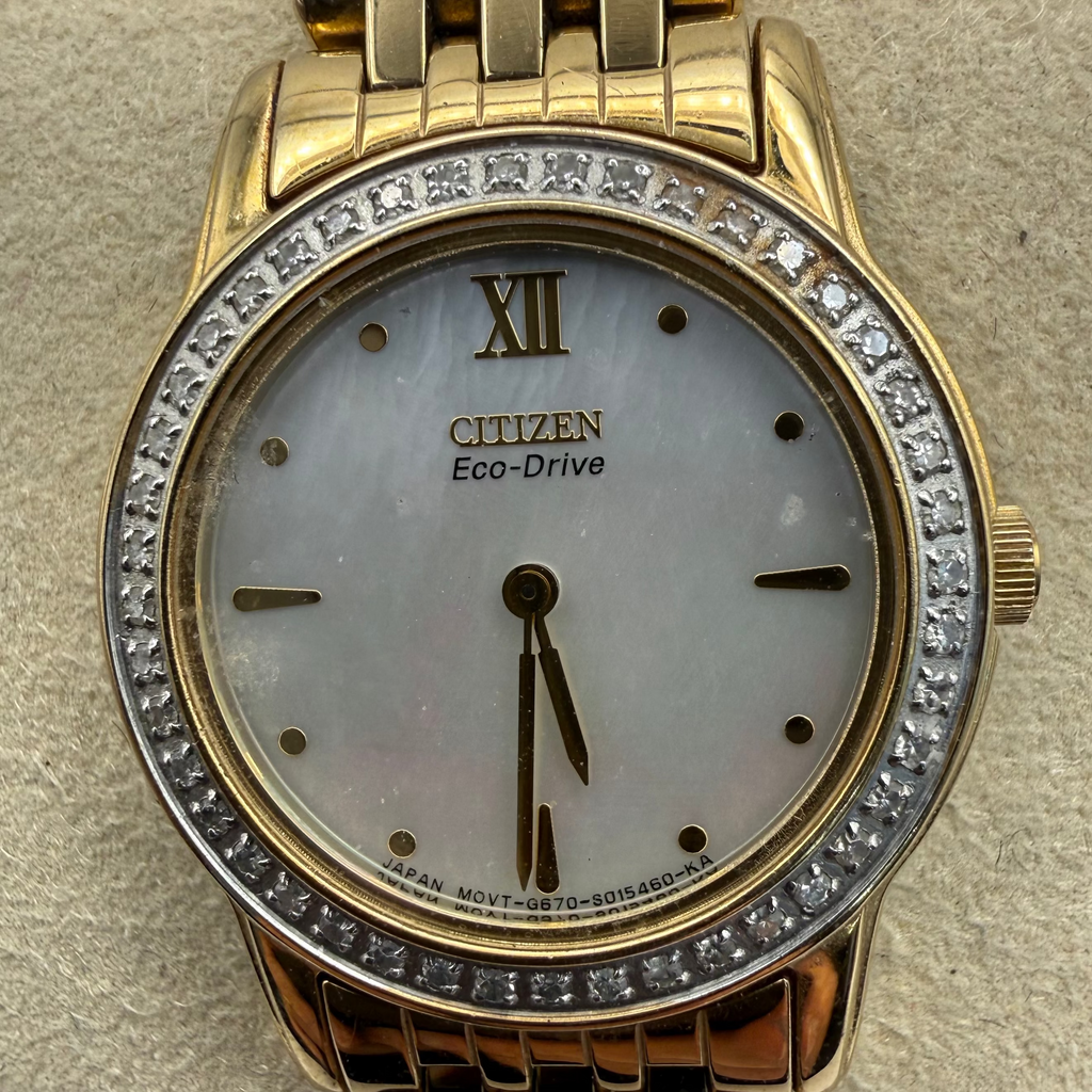 Citizen Eco-Drive Ladies Gold Tone Mother of Pearl Crystal Bezel Watch 24mm (Fully Tested and Working)- £30.00