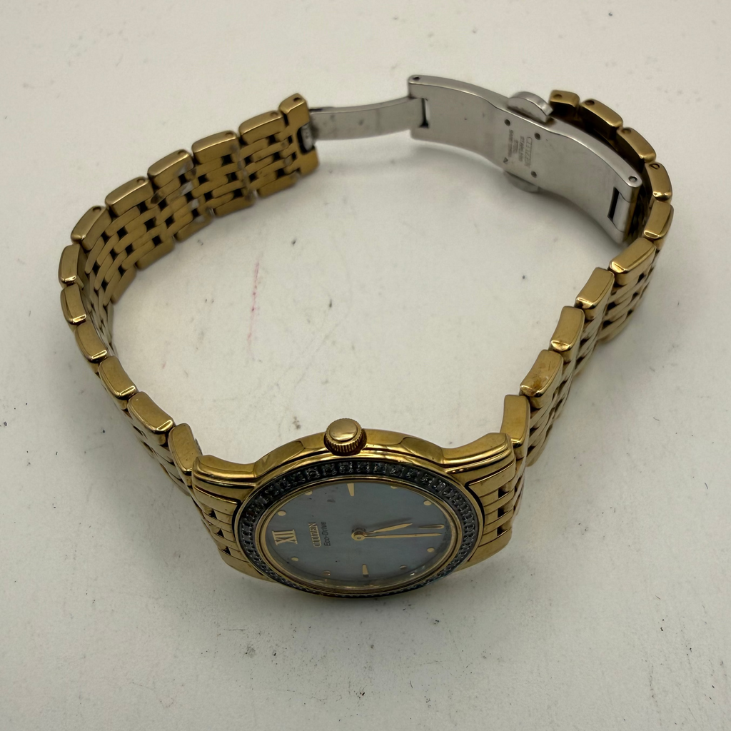 Citizen Eco-Drive Ladies Gold Tone Mother of Pearl Crystal Bezel Watch 24mm (Fully Tested and Working)- £30.00
