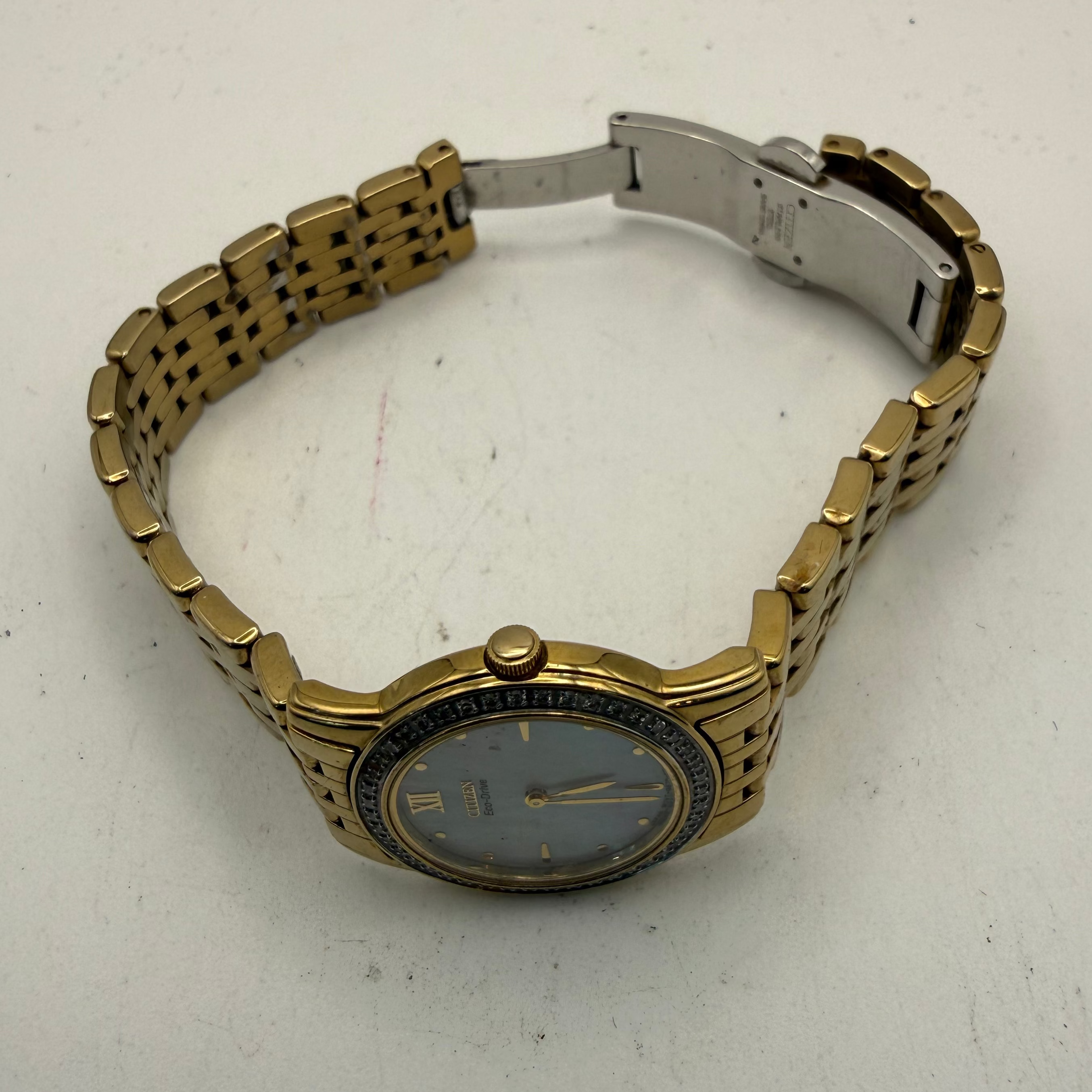 Citizen Eco-Drive Ladies Gold Tone Mother of Pearl Crystal Bezel Watch 24mm (Fully Tested and Working)- £30.00