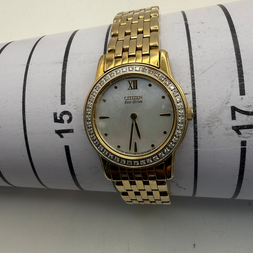 Citizen Eco-Drive Ladies Gold Tone Mother of Pearl Crystal Bezel Watch 24mm (Fully Tested and Working)- £30.00
