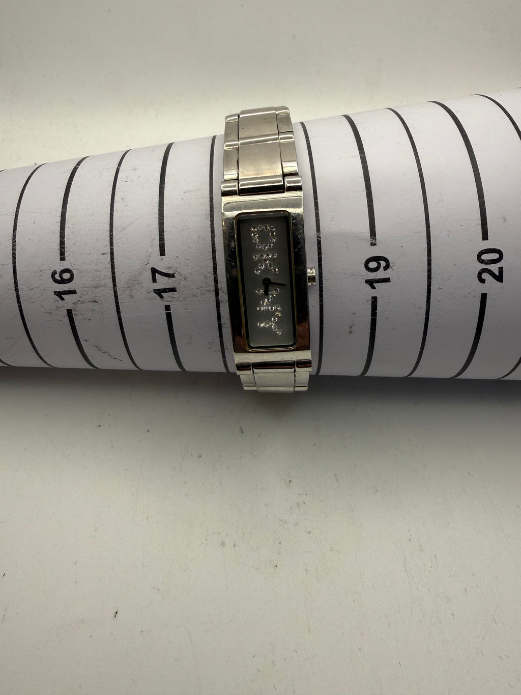 DKNY Ladies Crystal Logo Bracelet Watch Silver Tone 16.5mm (Fully Tested and Working)- £25.00