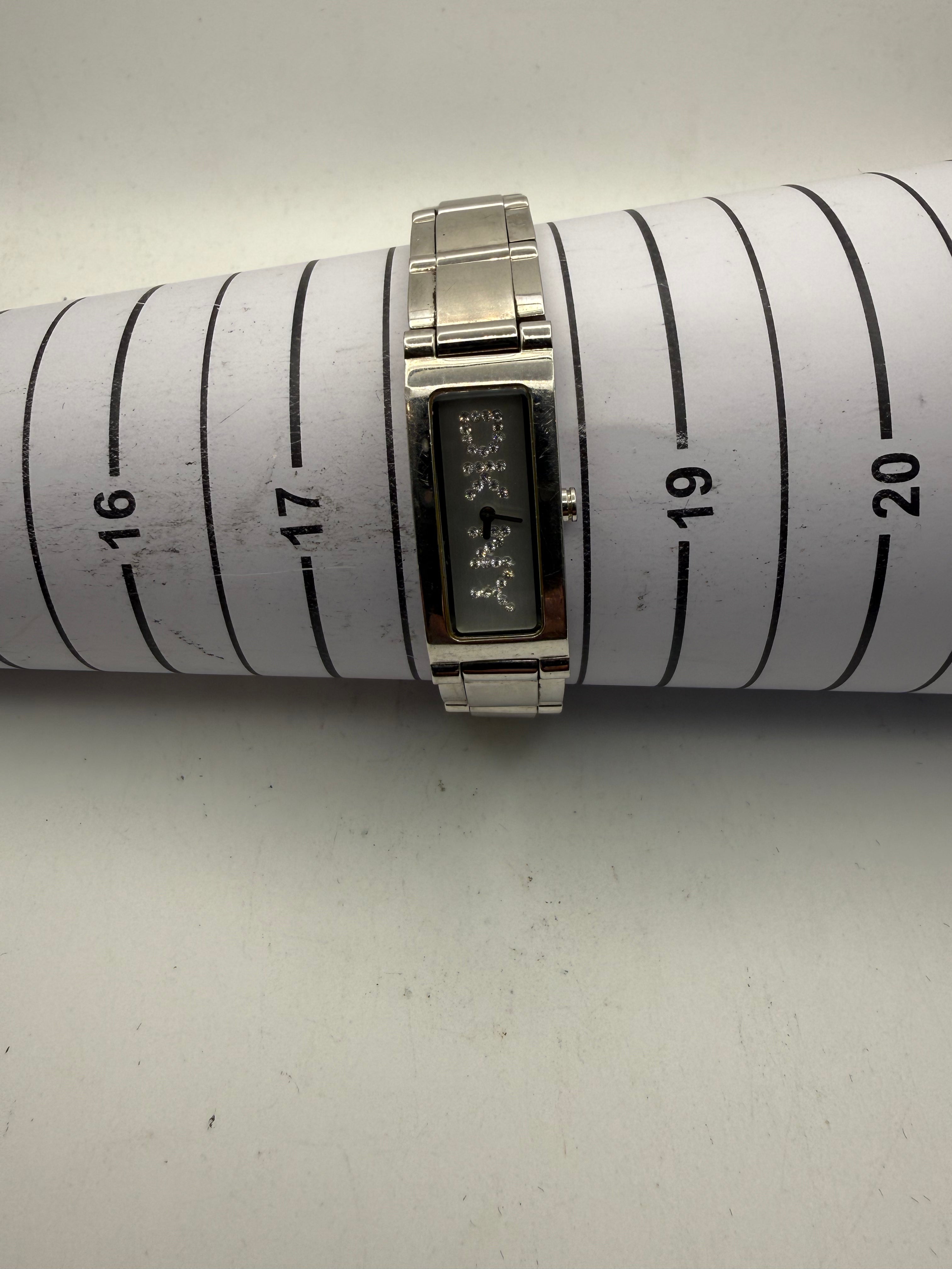 DKNY Ladies Crystal Logo Bracelet Watch Silver Tone 16.5mm (Fully Tested and Working)- £25.00