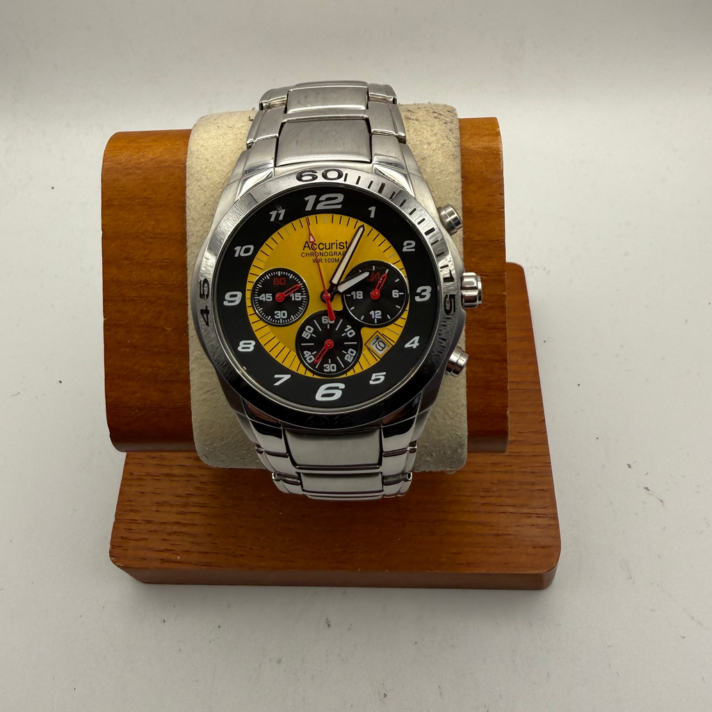 Accurist Chronograph WR100M Yellow Dial Stainless Steel Watch MB872Y (Fully Tested and Working)- £45.00