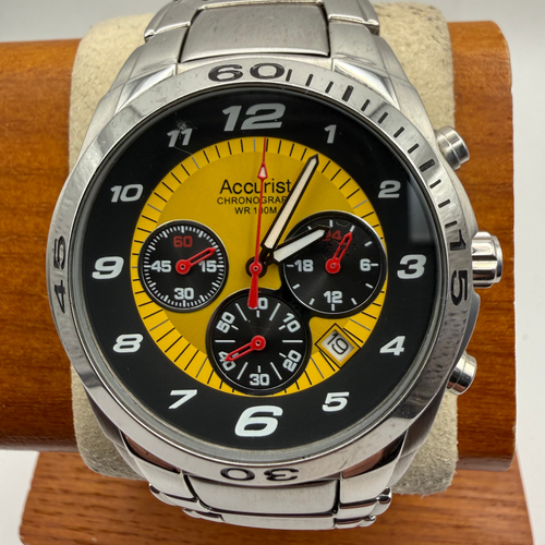 Accurist Chronograph WR100M Yellow Dial Stainless Steel Watch MB872Y (Fully Tested and Working)- £45.00
