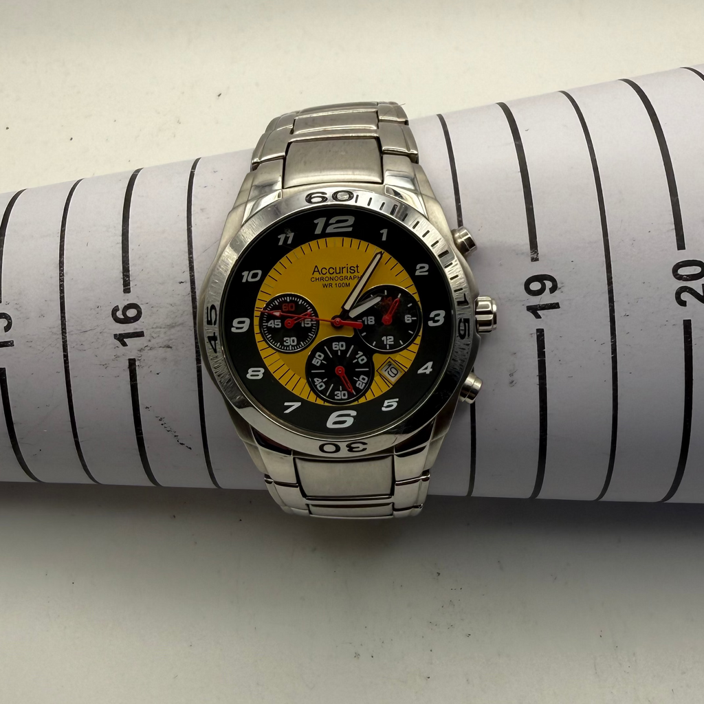 Accurist Chronograph WR100M Yellow Dial Stainless Steel Watch MB872Y (Fully Tested and Working)- £45.00
