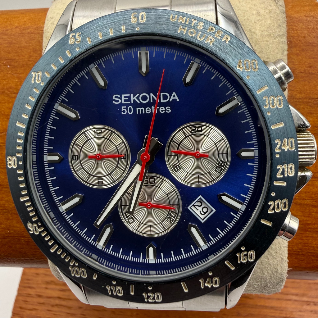 Sekonda Blue Dial Chronograph Date Watch 46.5mm (Fully Tested and Working)- £35.00