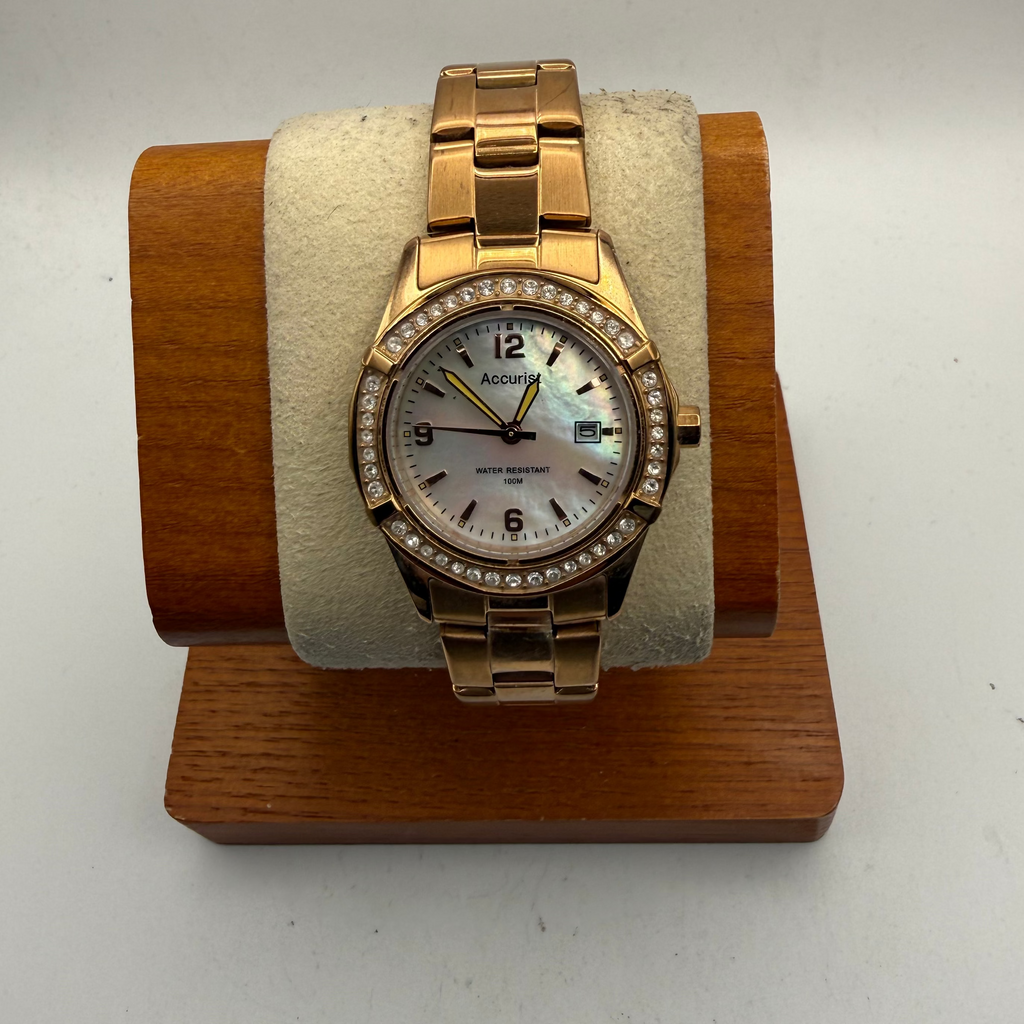 Accurist Ladies Rose Gold Tone Crystal Bezel Watch (Fully Tested and Working)- £25.00