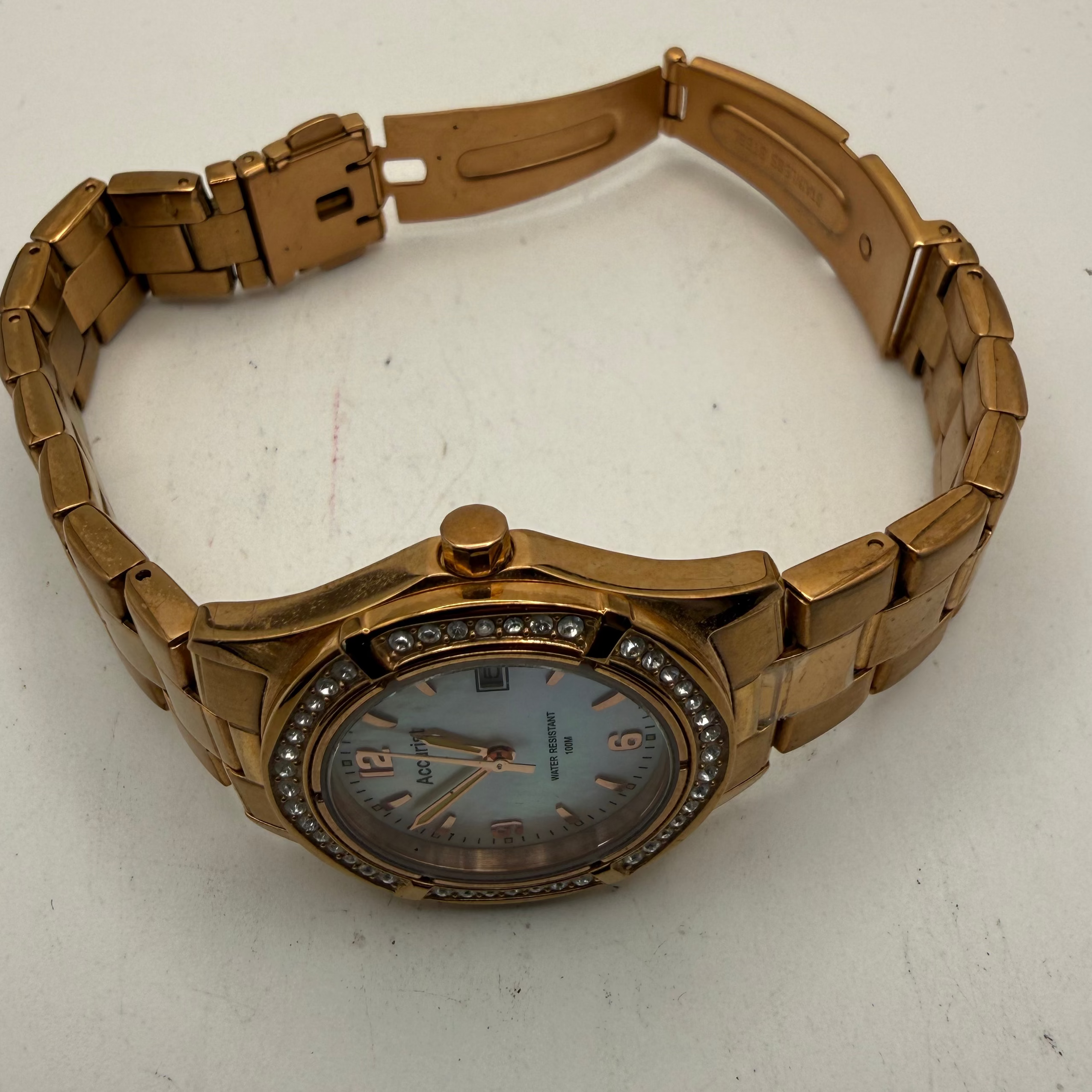 Accurist Ladies Rose Gold Tone Crystal Bezel Watch (Fully Tested and Working)- £25.00
