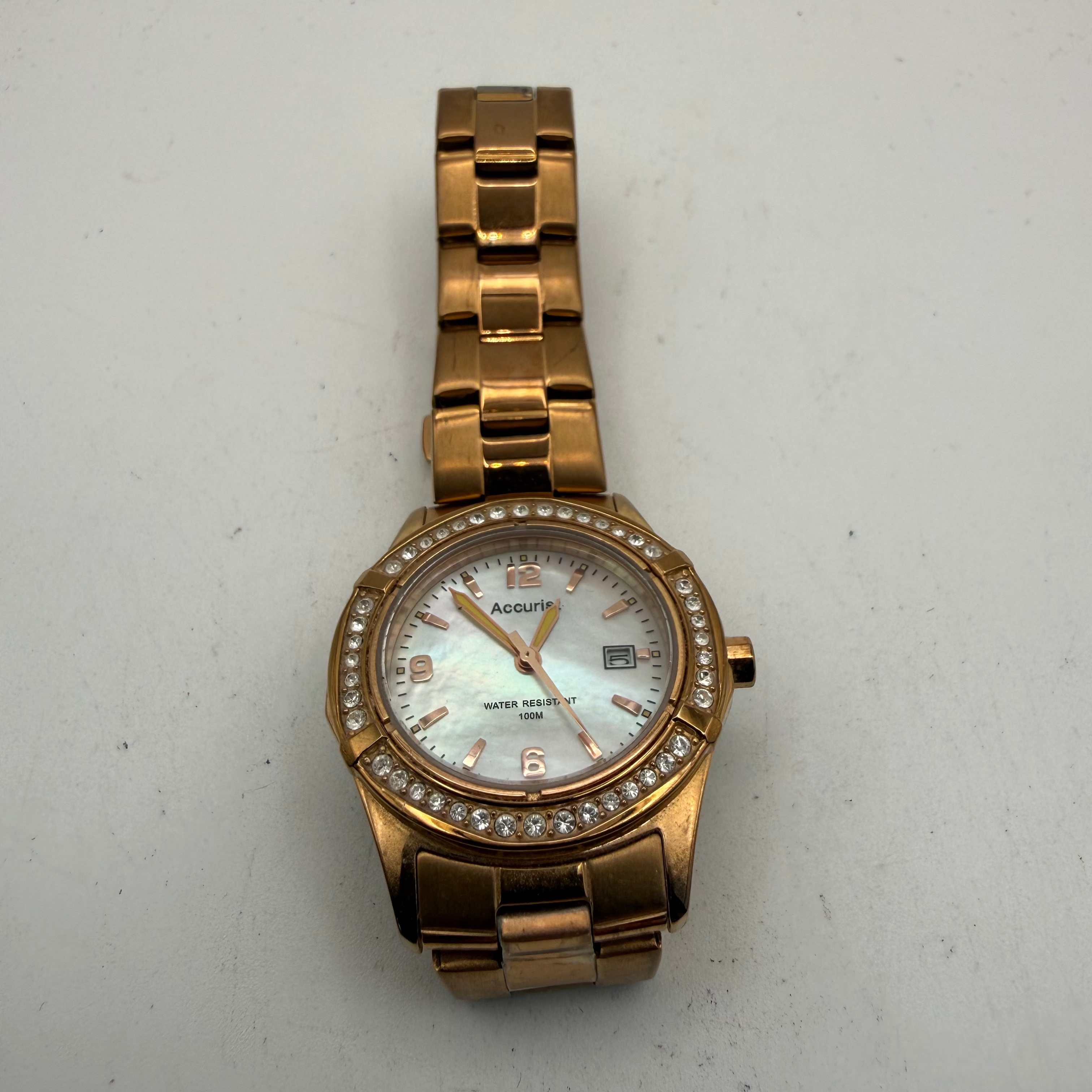 Accurist Ladies Rose Gold Tone Crystal Bezel Watch (Fully Tested and Working)- £25.00