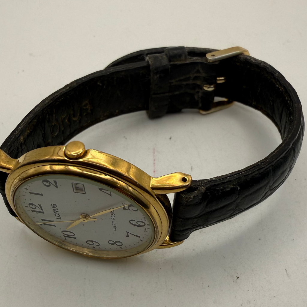 Lorus VX32-X193 Gold Tone White Dial Date Watch (Fully Tested and Working)- £10.00