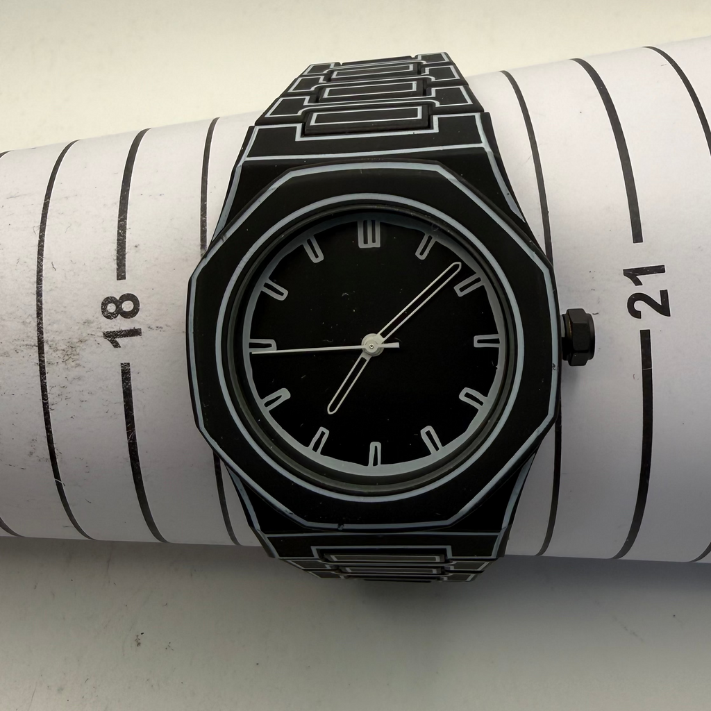 Black Geometric Design Quartz Watch – Integrated Bracelet – New in Box- £24.99