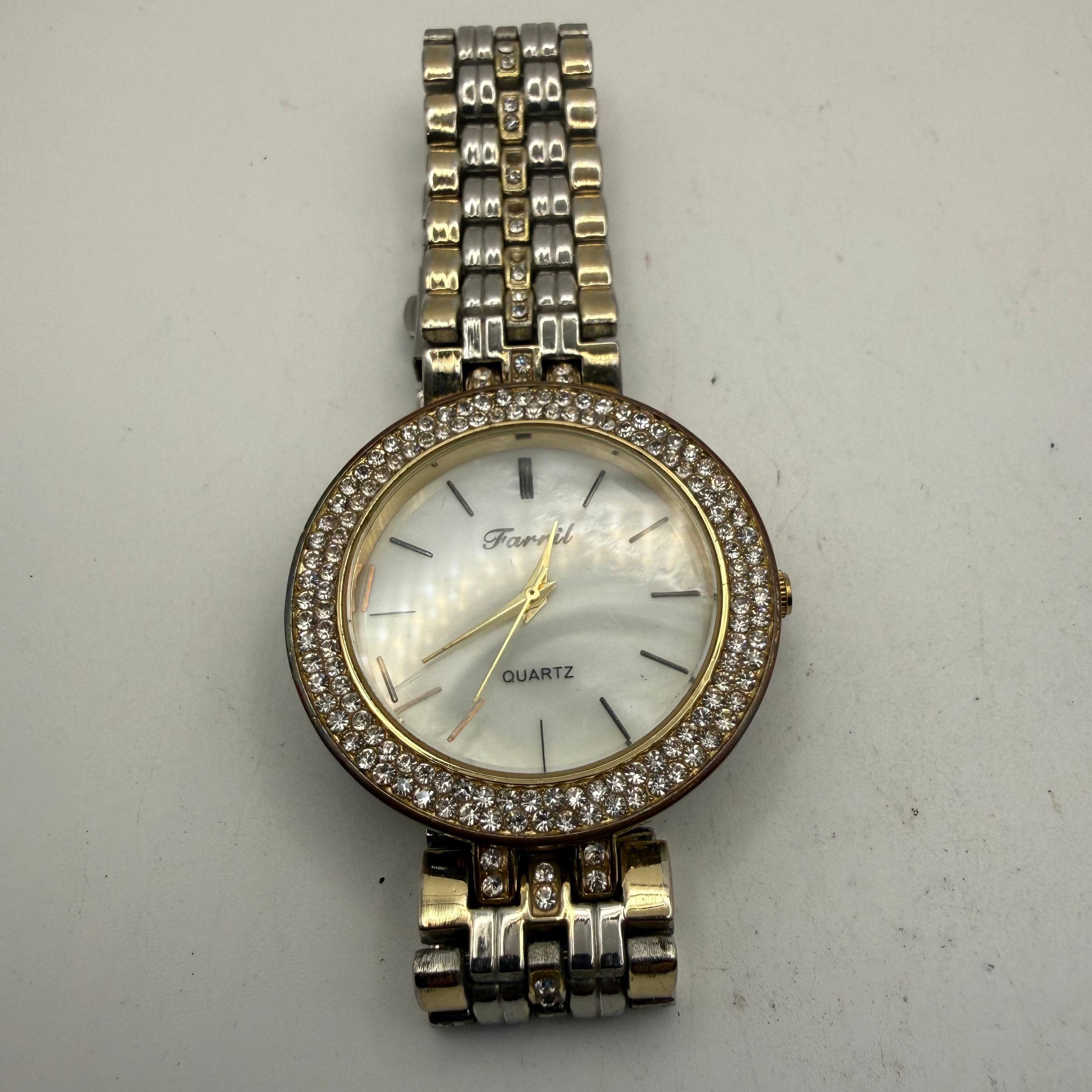 Farril Crystal Bezel Mother of Pearl Dial Ladies Watch (Fully Tested and Working)