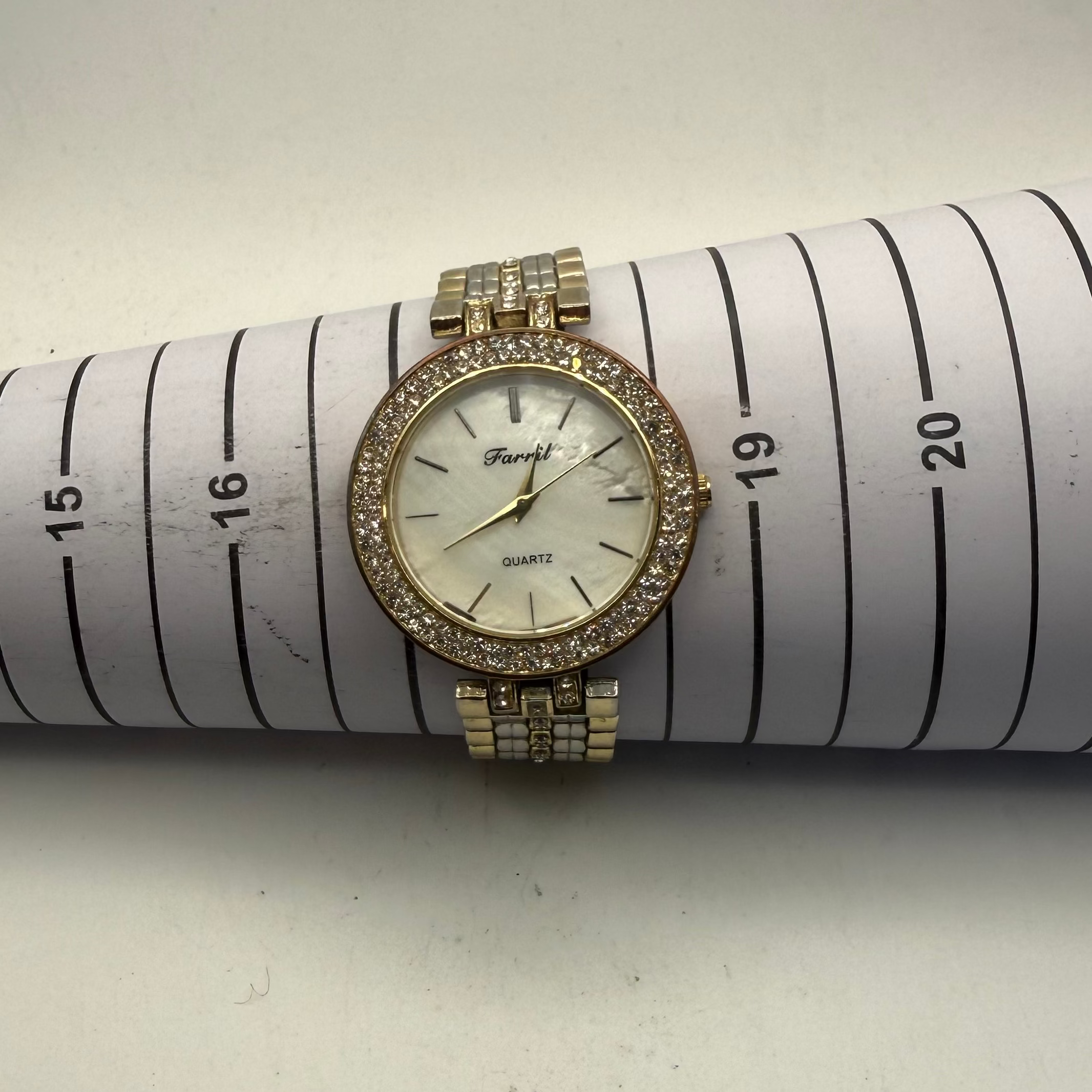 Farril Crystal Bezel Mother of Pearl Dial Ladies Watch (Fully Tested and Working)