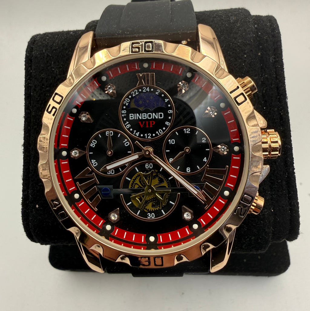 Binbond VIP Skeleton Style Rose Gold Black Dial Watch (Fully Tested and Working)- £15.00