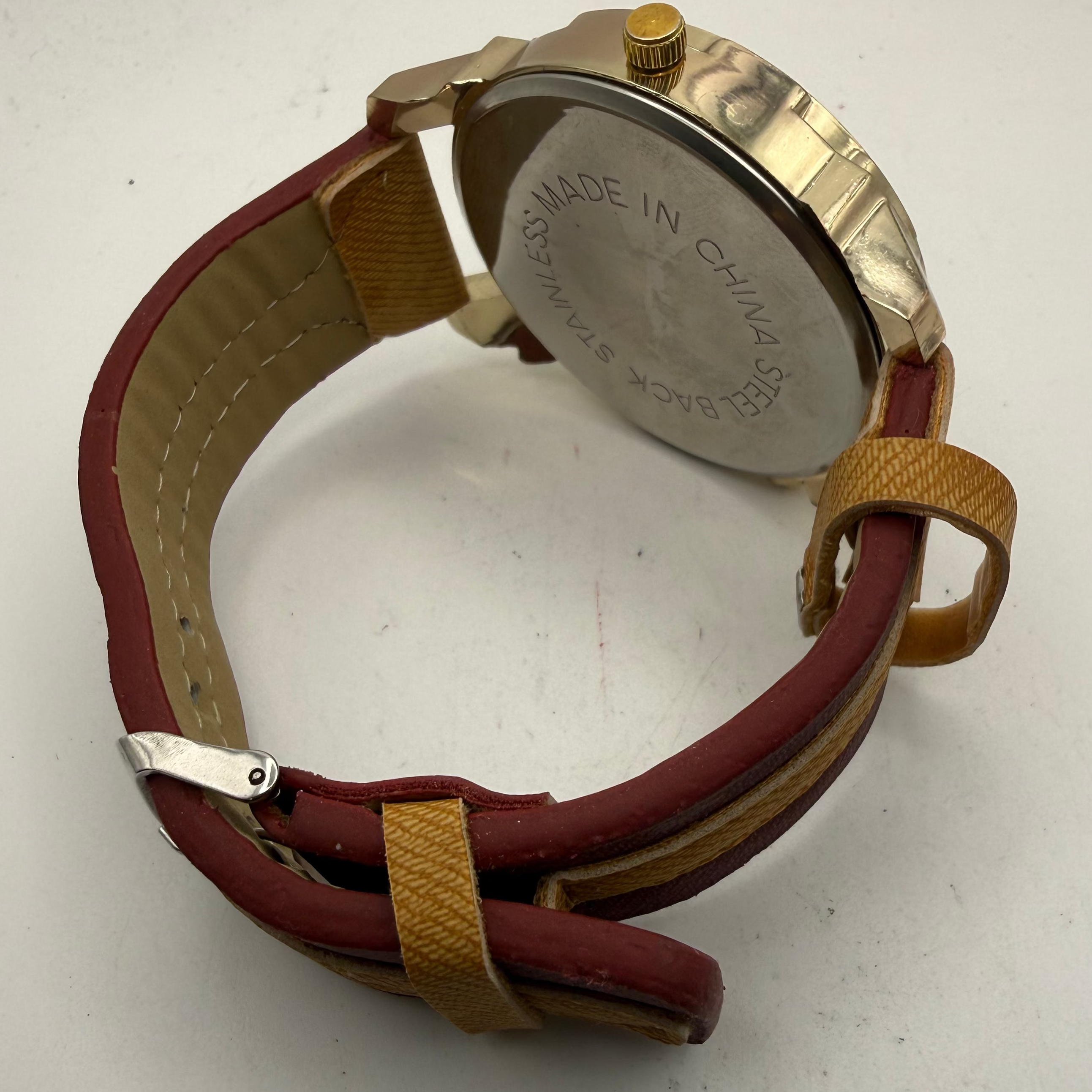Shhors Multi-Function Red Dial Gold Tone Watch- £15.00