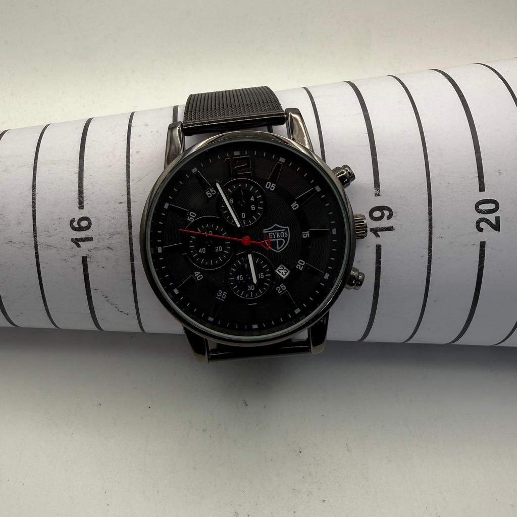 Eyros Matte Black Mesh Strap Watch – New in Presentation Box- £