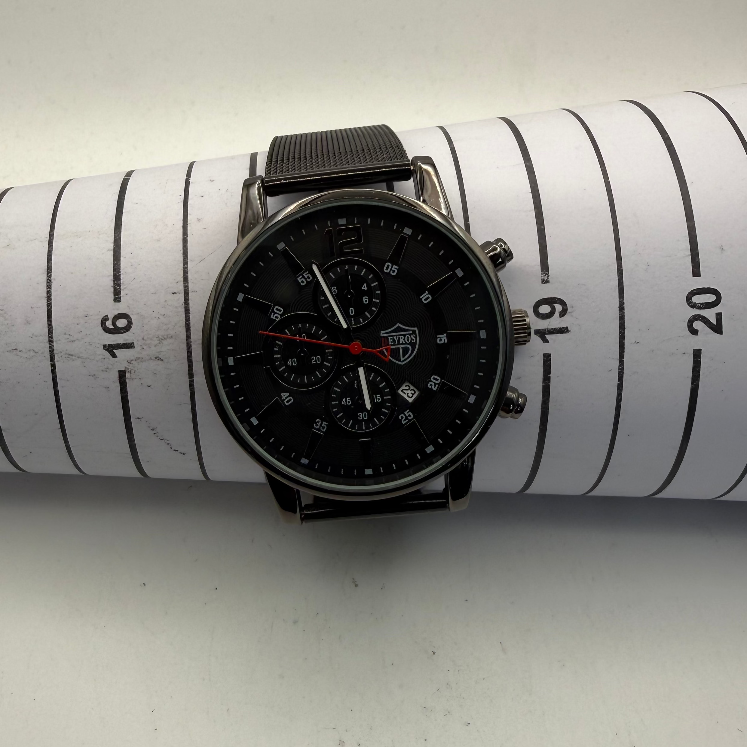 Eyros Matte Black Mesh Strap Watch – New in Presentation Box- £