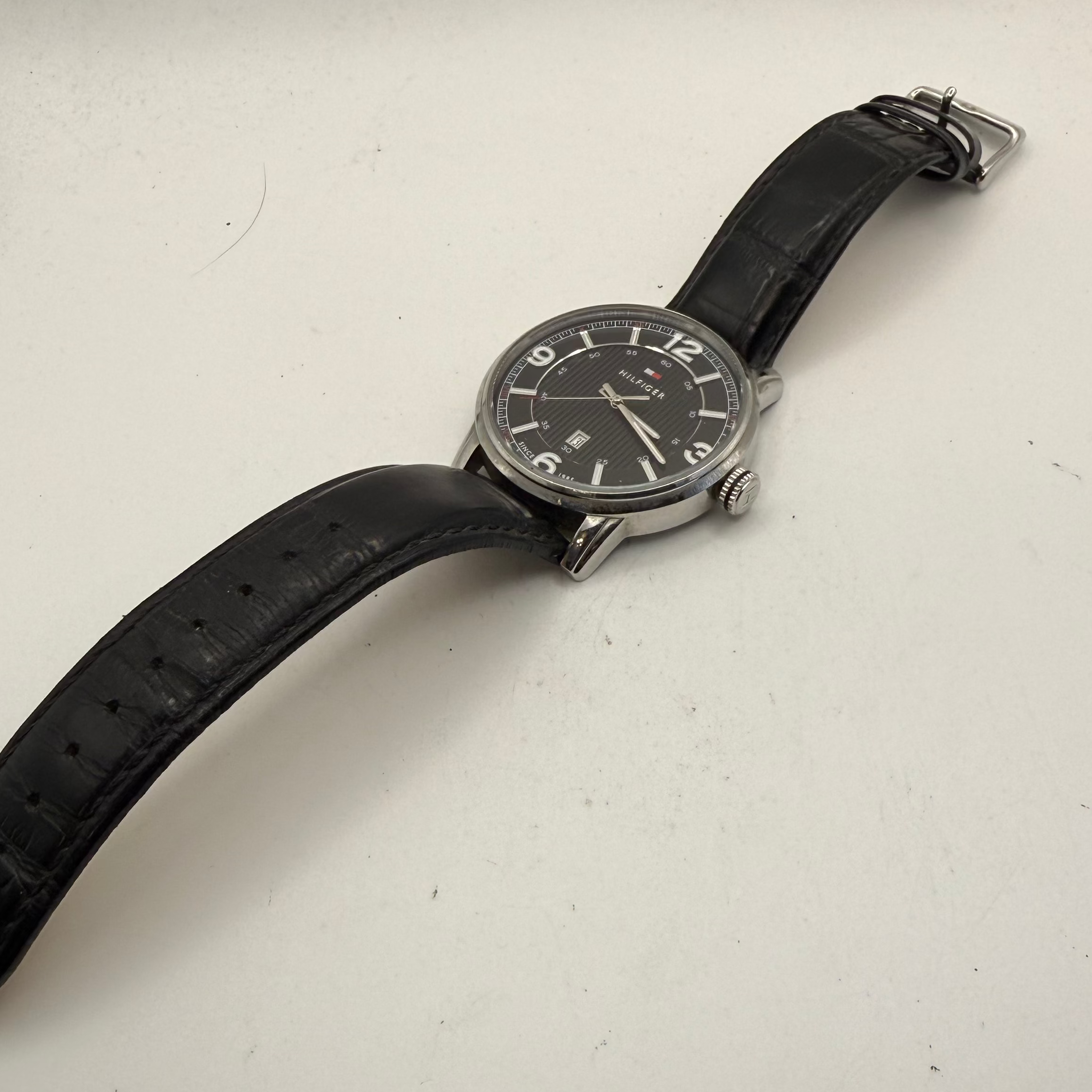 Tommy Hilfiger Black Dial Date Watch – Classic Leather Strap- £44.99