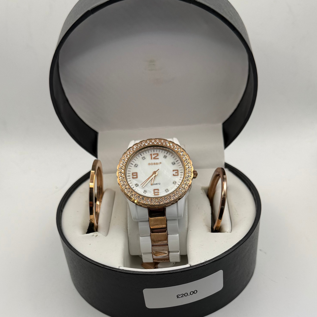Gossip Ladies White & Rose Gold Crystal Set Watch (Fully Tested and Working)- £20.00
