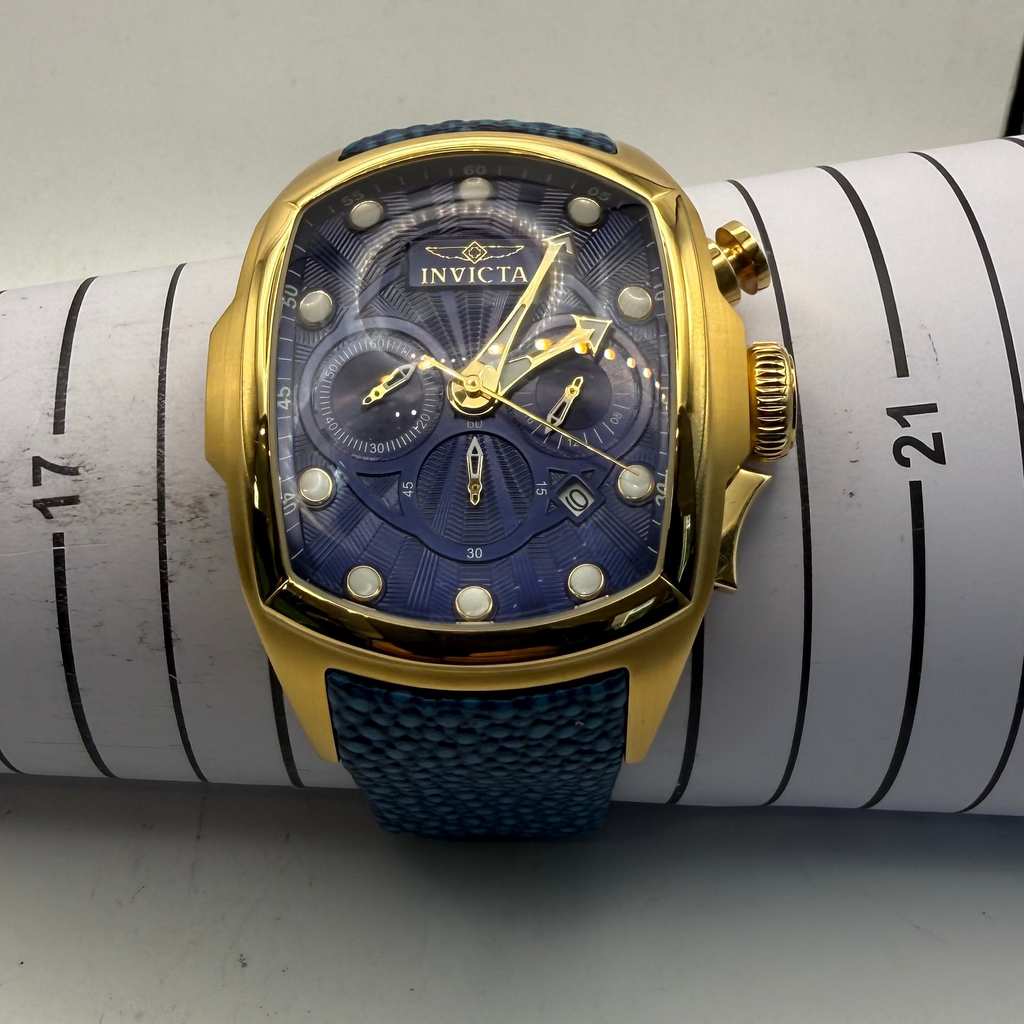 Invicta Lupah Chronograph 24035 Blue Dial Gold Tone 46.5mm Full Set- £109.99