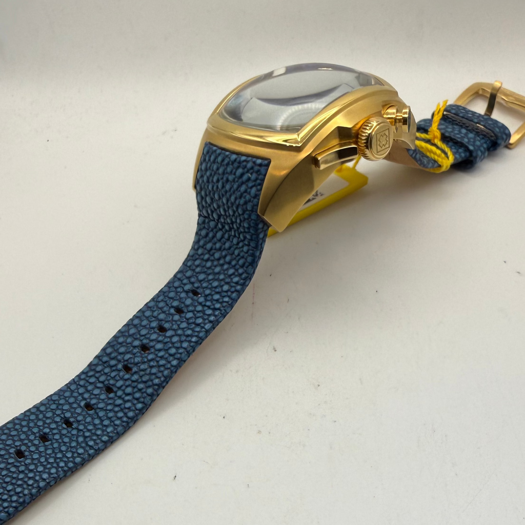 Invicta Lupah Chronograph 24035 Blue Dial Gold Tone 46.5mm Full Set- £109.99