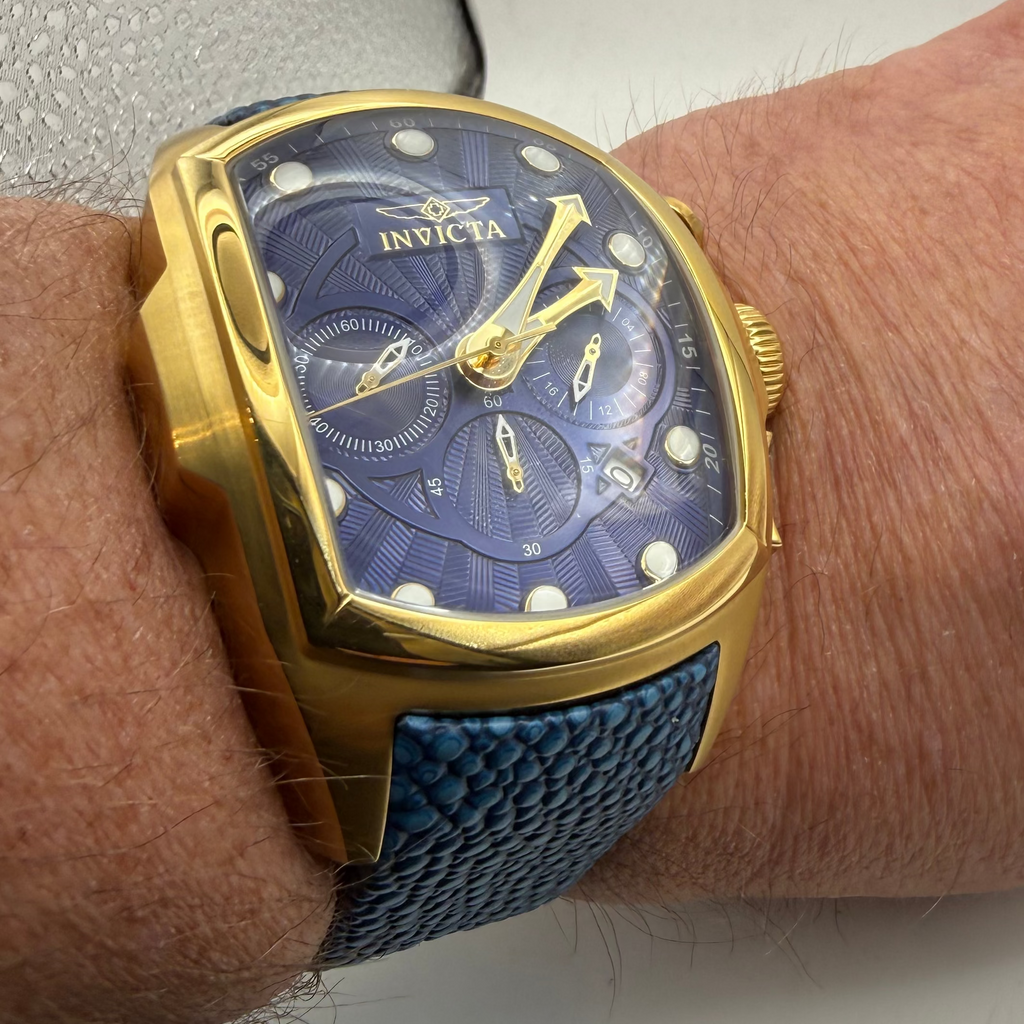 Invicta Lupah Chronograph 24035 Blue Dial Gold Tone 46.5mm Full Set- £109.99