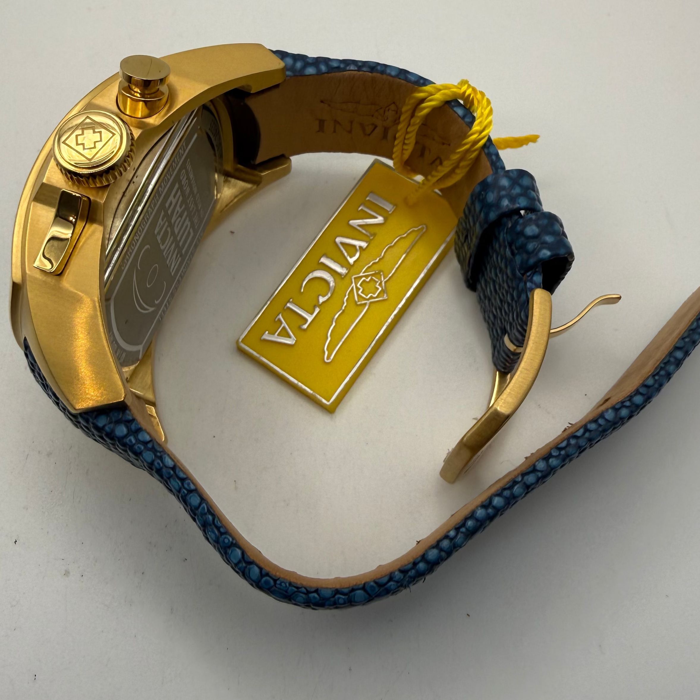 Invicta Lupah Chronograph 24035 Blue Dial Gold Tone 46.5mm Full Set- £109.99