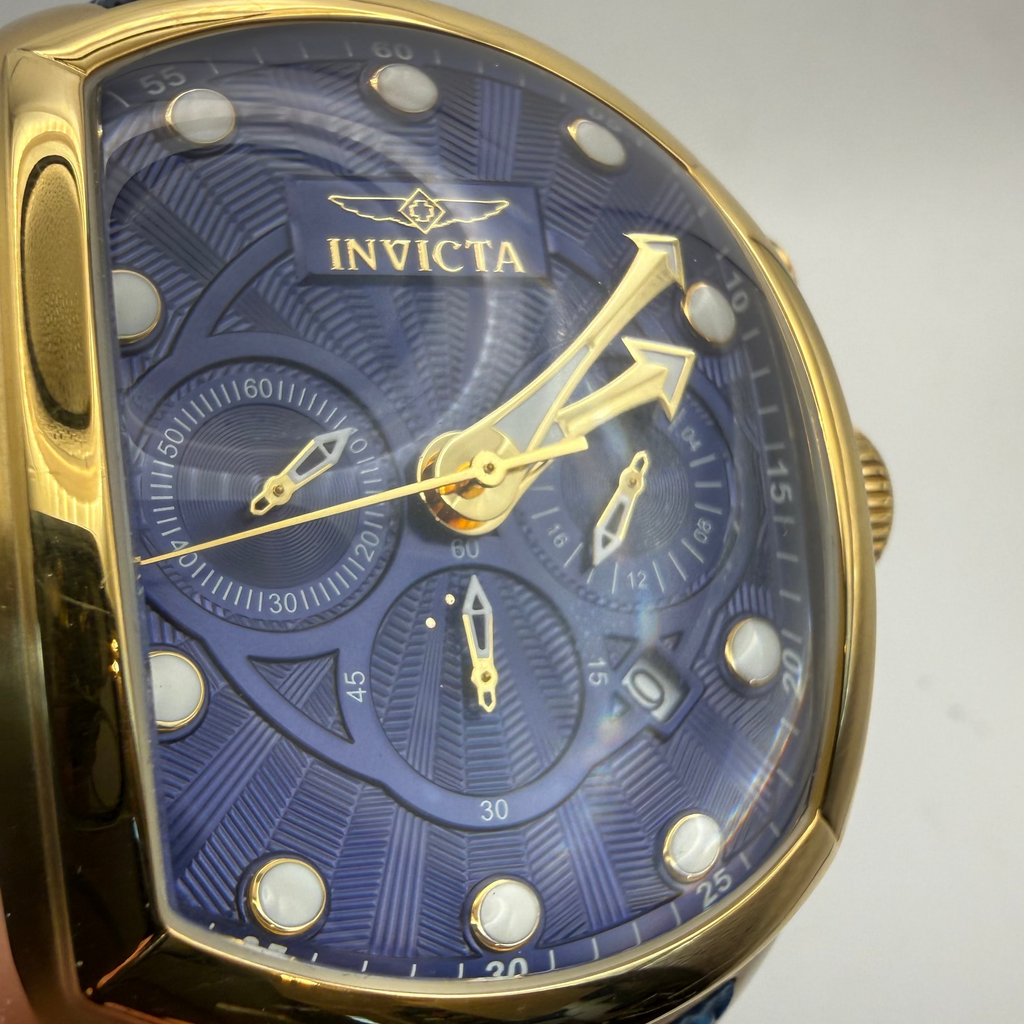 Invicta Lupah Chronograph 24035 Blue Dial Gold Tone 46.5mm Full Set- £109.99