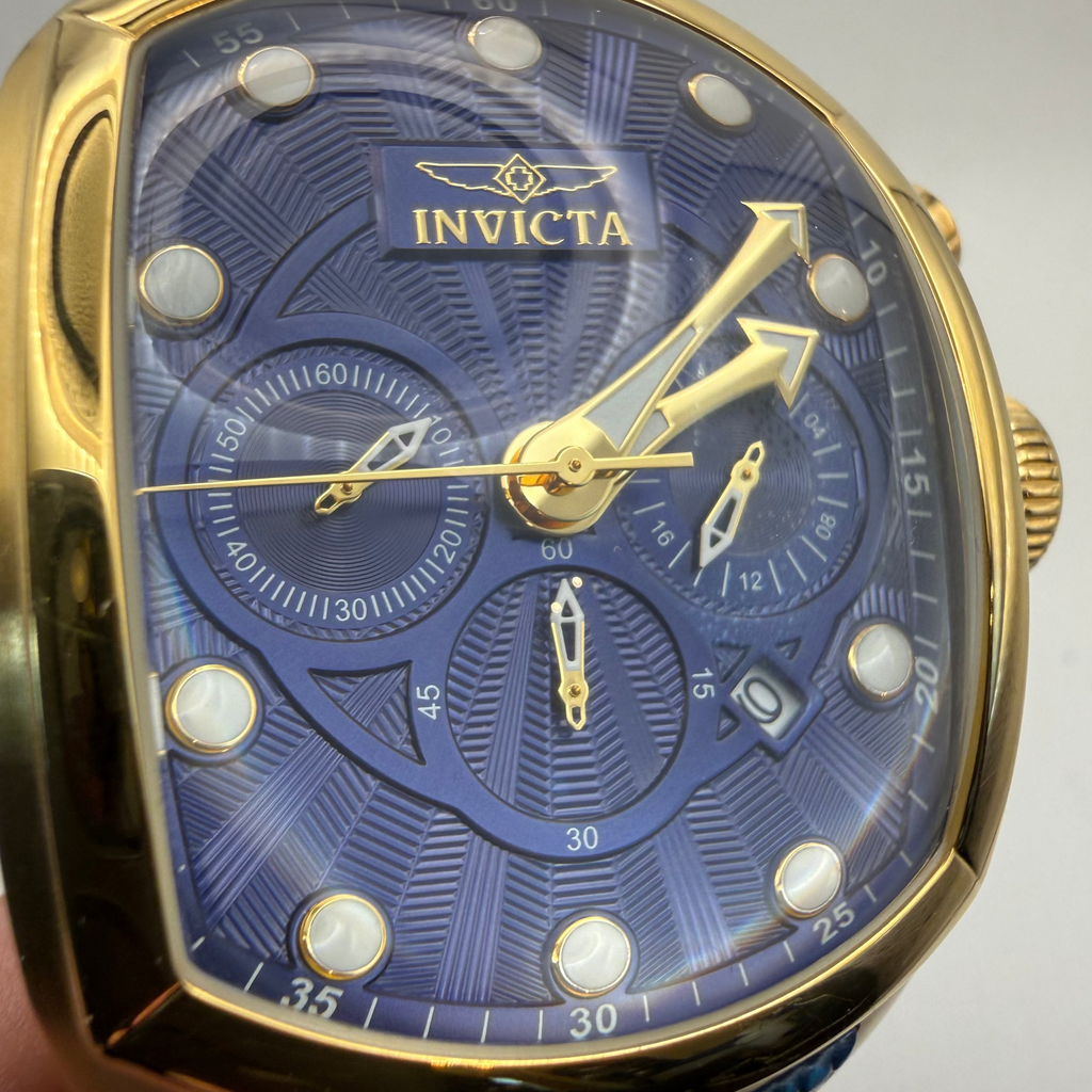 Invicta Lupah Chronograph 24035 Blue Dial Gold Tone 46.5mm Full Set- £109.99
