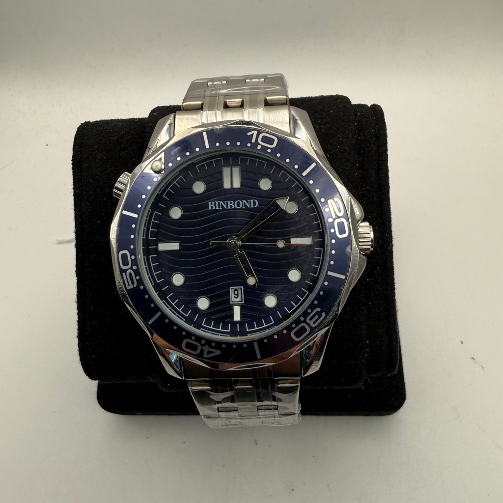 BINBOND Blue Dial Diver Style Watch 48mm Stainless Steel Bracelet New- £25.00