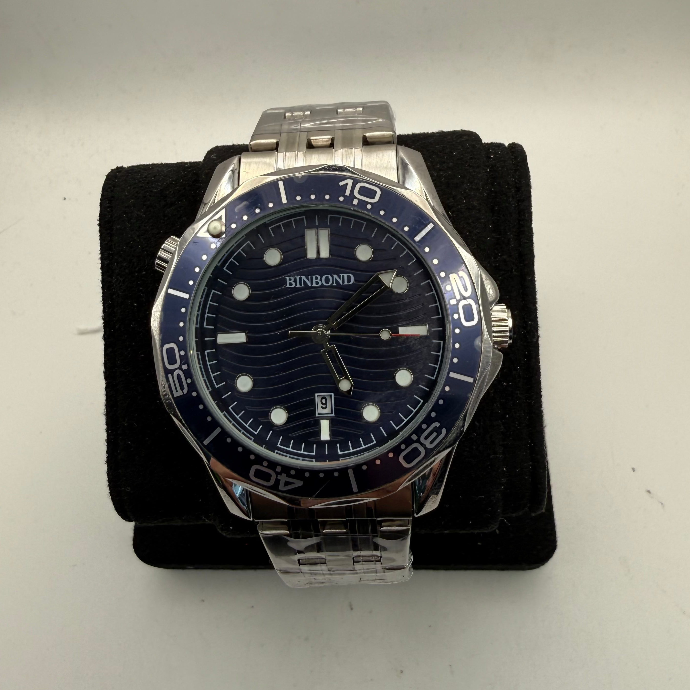 BINBOND Blue Dial Diver Style Watch 48mm Stainless Steel Bracelet New- £25.00