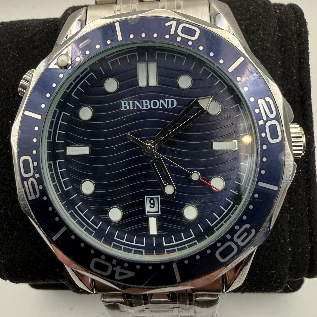 BINBOND Blue Dial Diver Style Watch 48mm Stainless Steel Bracelet New- £25.00