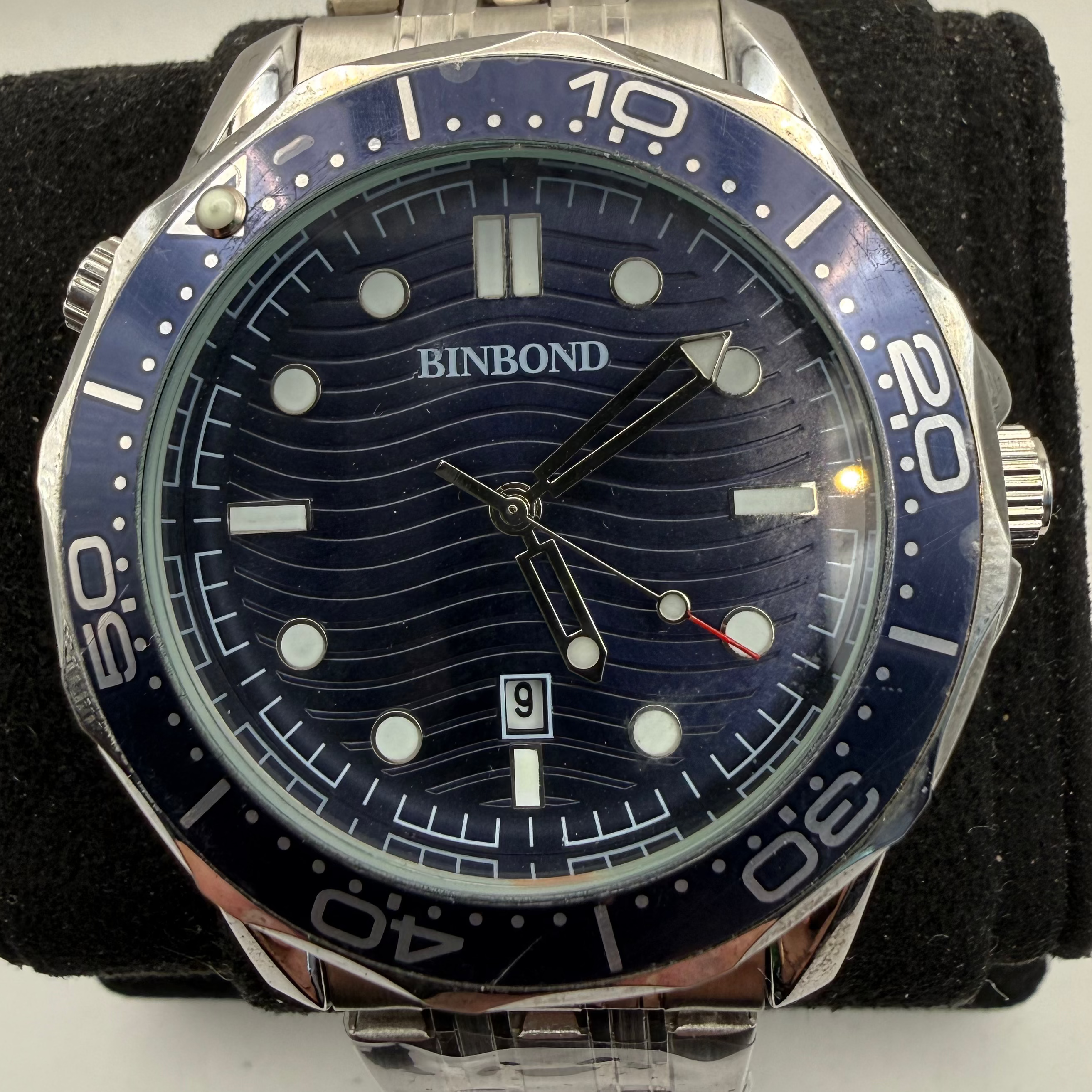 BINBOND Blue Dial Diver Style Watch 48mm Stainless Steel Bracelet New- £25.00